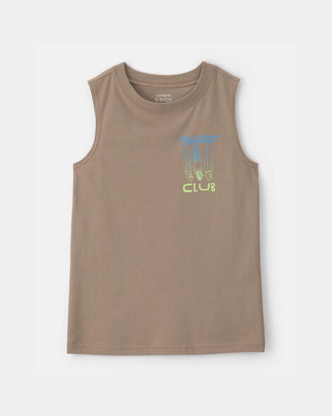 boys 'surf club' graphic tank - brown