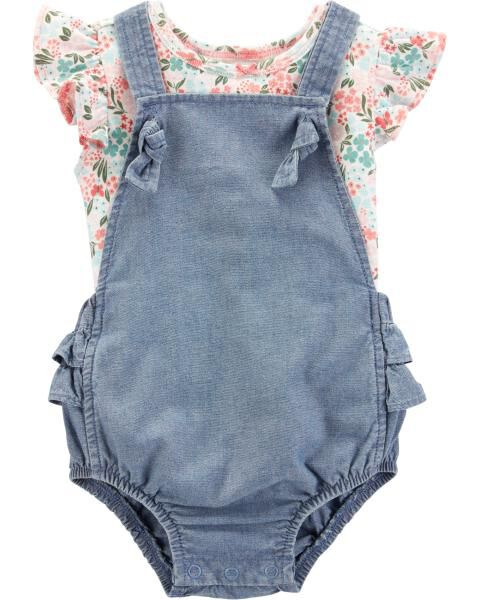 baby girl carter's floral tee & chambray shortalls set