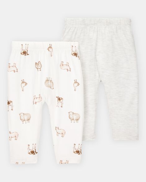 baby girl 2-pack purelysoft pull-on pants - grey/ivory