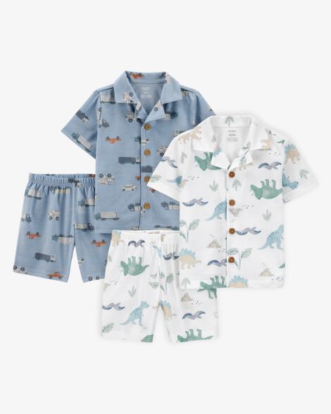 Product image 1 of Toddler 4-Piece Loose Fit Coat-Style Pajamas - Blue/Ivory