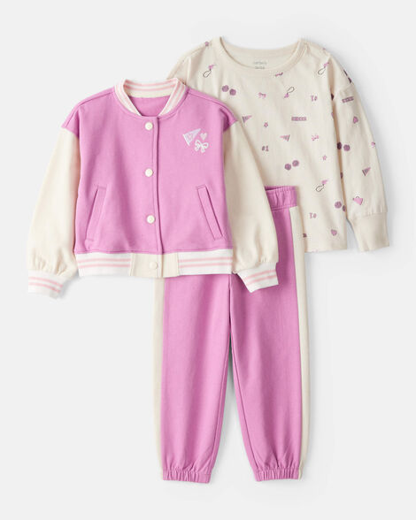 Product image 1 of Toddler Girl 3-Piece Cotton Long-Sleeve Layering Set - Purple