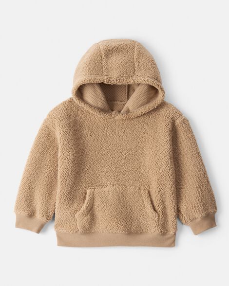 toddler boy sherpa long-sleeve hoodie - brown