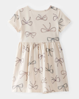 Product image 2 of Toddler Girl Bow Print Short-Sleeve Knit Dress - Ivory