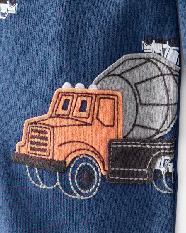 Product image 2 of Baby Boy Construction Print 100% Cotton Long-Sleeve 2-Way Zip 1-Piece Pajamas - Blue