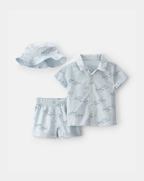 baby boy 3-piece shark top & short set - blue