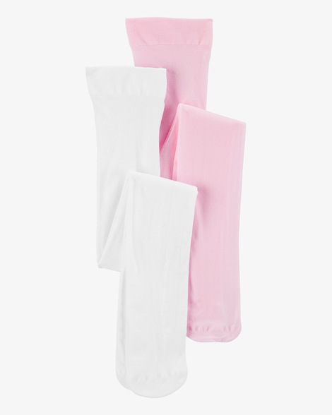 girls 2-pack tights - pink/white