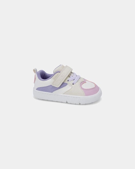 baby girl every step® first walker color block sneakers - pink/purple/white