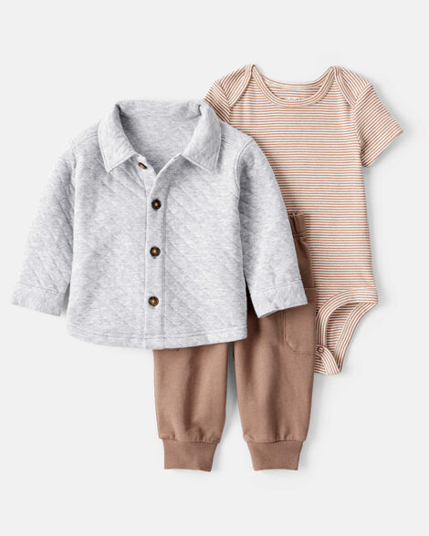 Product image 1 of Baby Boy 3-Piece Cardigan, Bodysuit & Pant Set - Grey