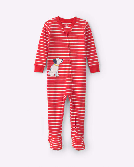toddler dog striped 100% cotton snug fit 1-piece pajama - red/white