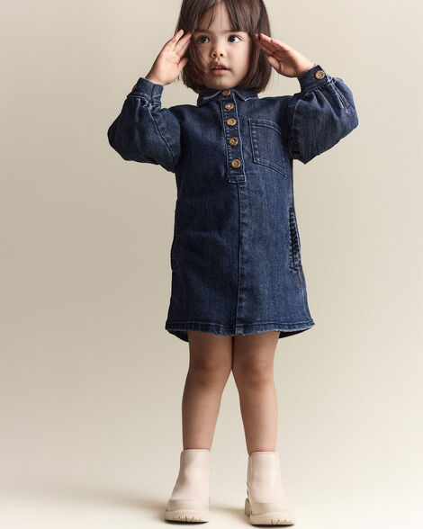 Toddler Girl Puff-Sleeve Denim Dress - Blue