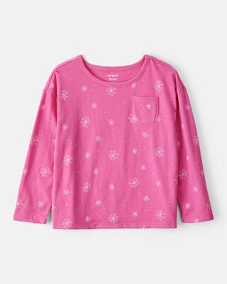 Toddler Girl Dog Print Long-Sleeve Pocket Tee - Purple