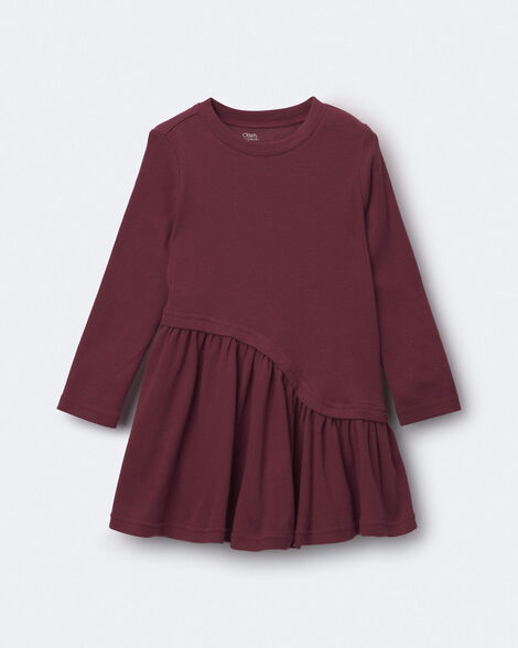Toddler Girl Ribbed Long-Sleeve Asymmetrical Dress - Burgundy
