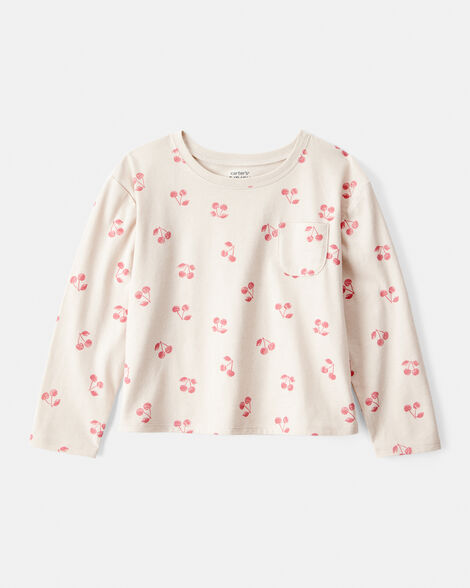 girls cherry print long-sleeve top - cream