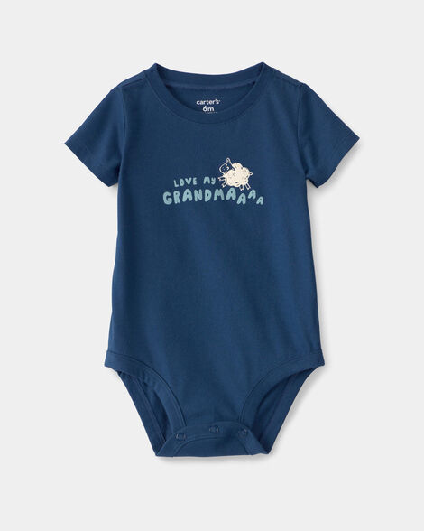 baby 'love my grandma' sheep graphic bodysuit - blue
