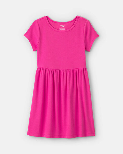 girls rib short-sleeve dress - pink