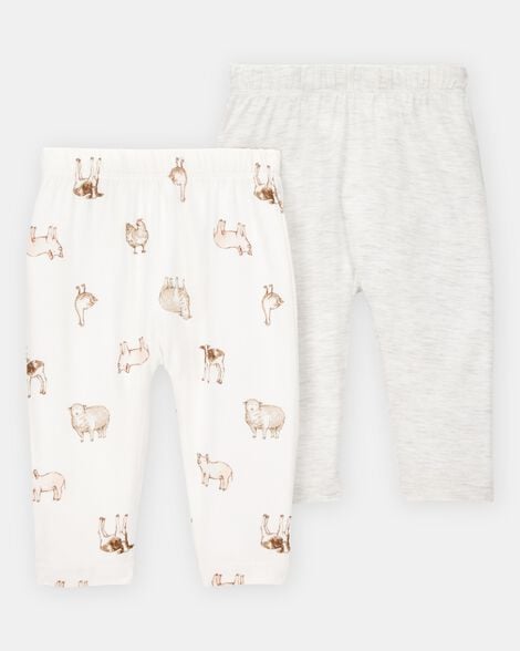 baby girl 2-pack purelysoft pull-on pants - grey/ivory