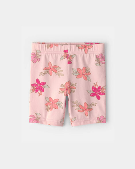 toddler girl tropical floral bike shorts - pink