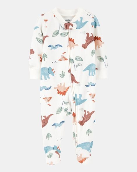 baby boy dinosaur 2-way zip cotton sleep & play pajamas