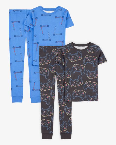 Product image 1 of Kid 4-Piece Snug Fit 100% Cotton Pajamas - Blue/Black