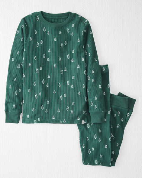 Kid Organic Cotton Christmas Tree Print Waffle Knit Pajamas