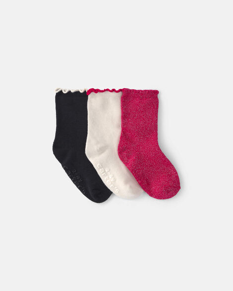 toddler girl 3-pack christmas socks - red/white/black