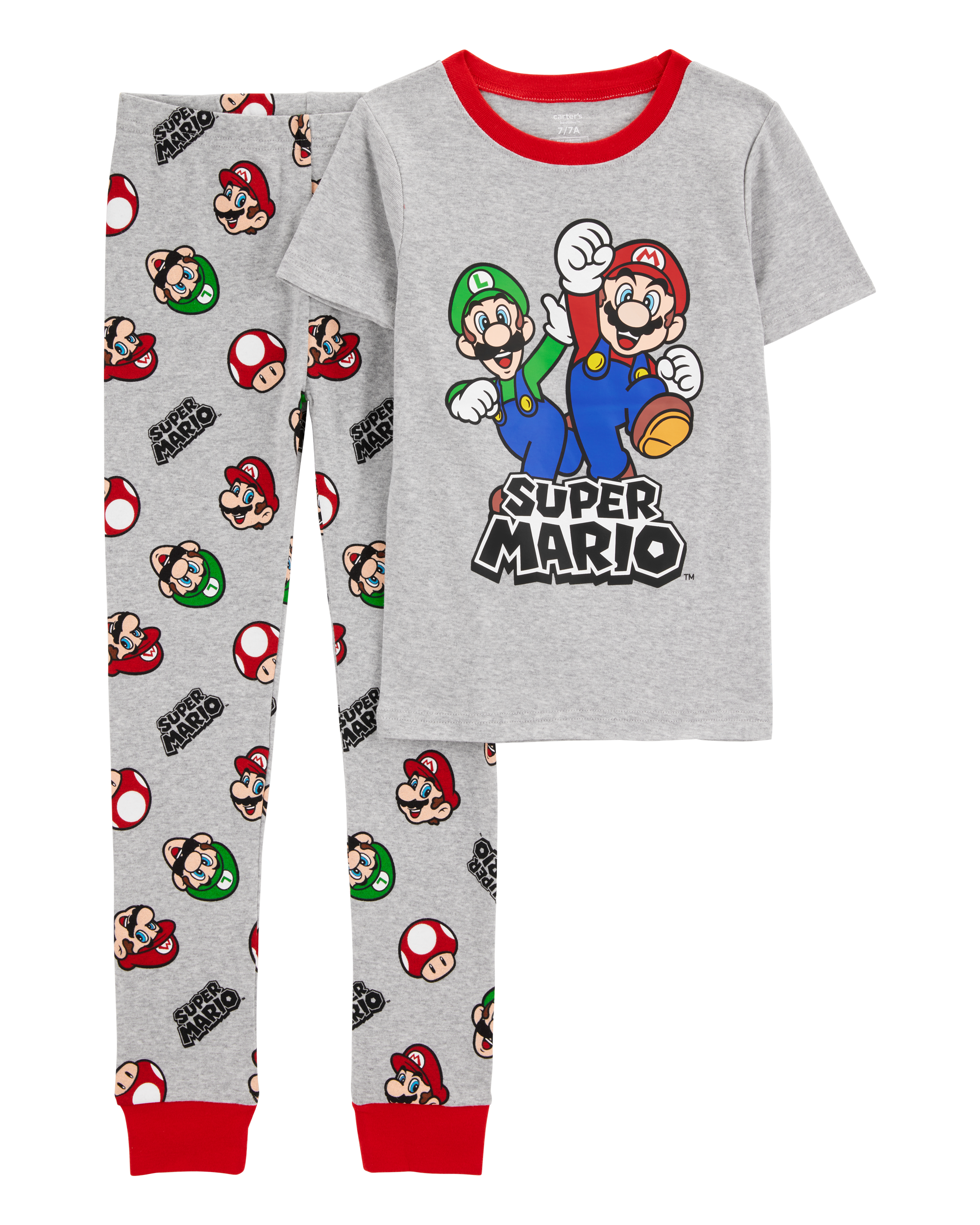 Boys Super Mario Snug Fit Cotton 2-Piece Pajamas - Heather