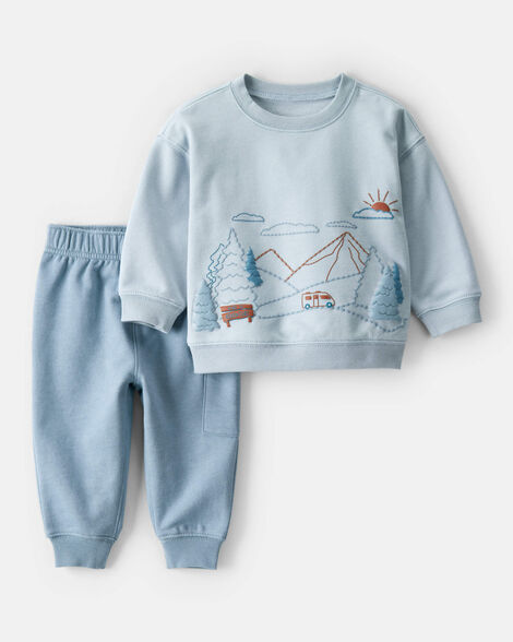 baby boy 2-piece daydream fleece mountain pullover & pant set - blue