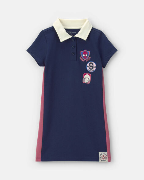girls ©marvel spider-man french terry polo dress - navy blue