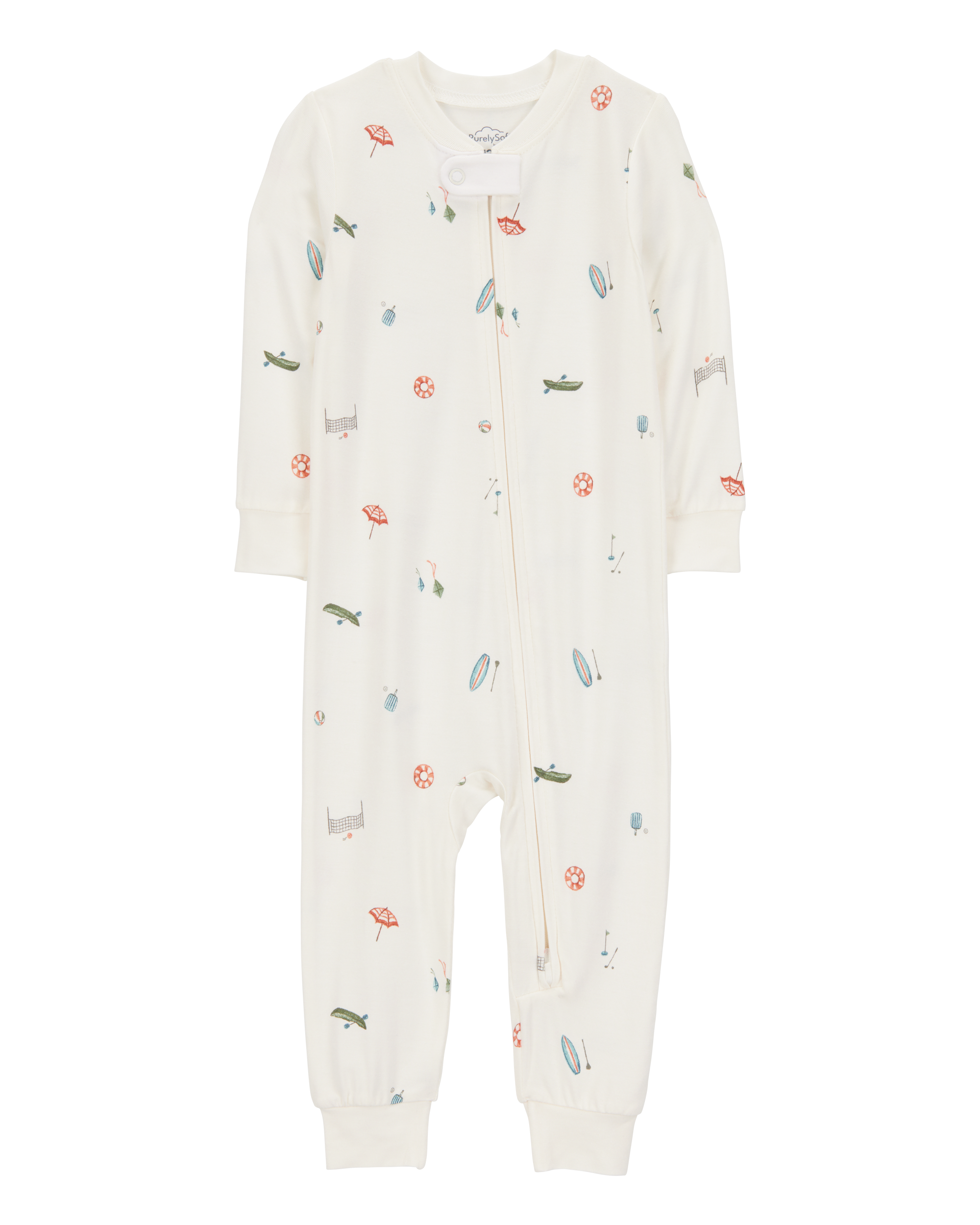 Toddler Camp Print Zip-Up PurelySoft Footless 1-Piece Pajamas - Ivory