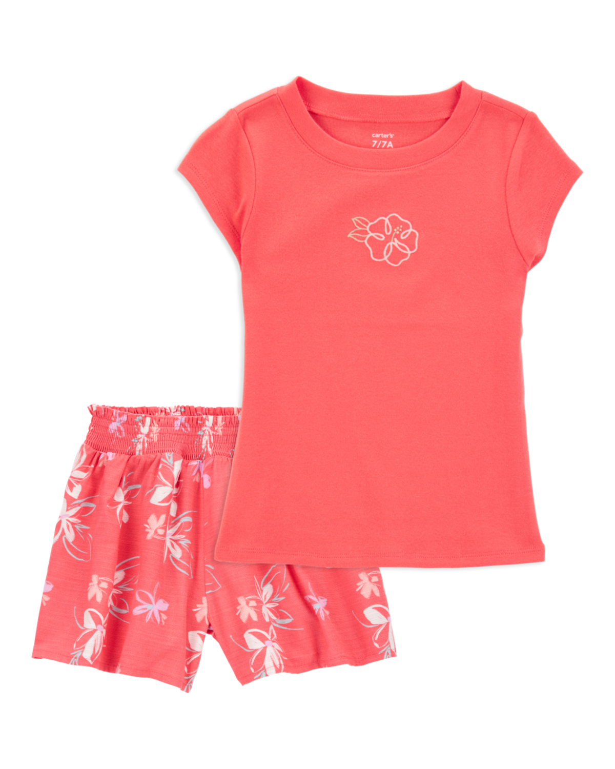 Kid 2-Piece Floral Embroidered Top & Linen Look-Alike Flowy