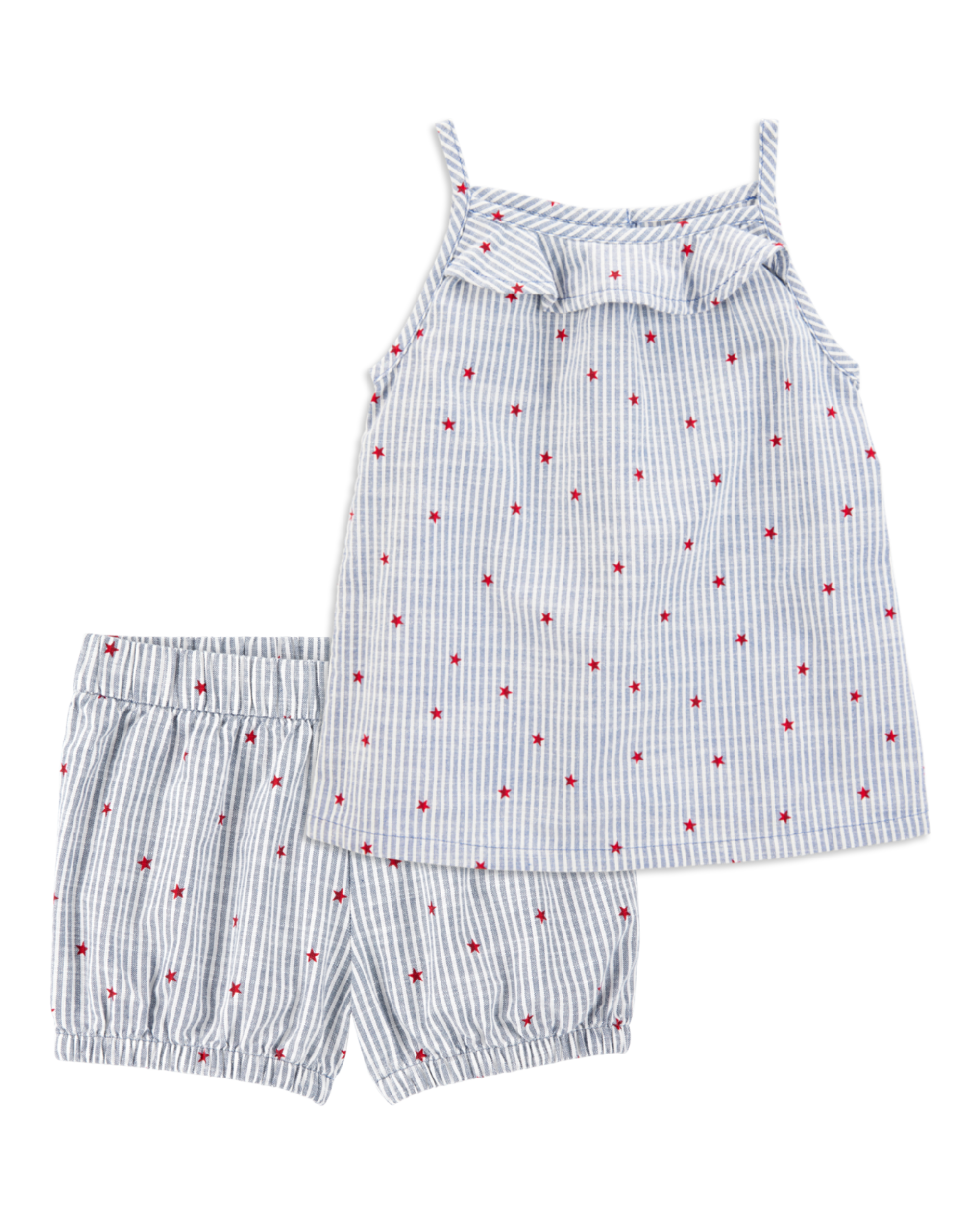 Toddler 2-Piece Striped Star Print Tank & Shorts Set - Blue