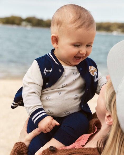 Baby 3-Piece Varsity Freshman Little Jacket Set - Navy/Ivory