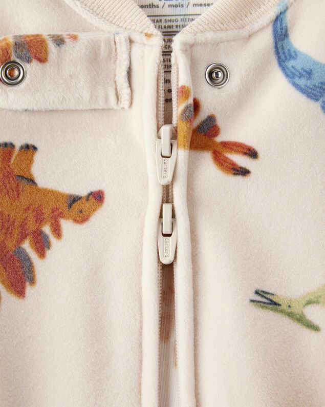 Product image 2 of Toddler Boy Dinosaur Print Snug Fit Long-Sleeve 2-Way Zip 1-Piece Pajamas - Tan