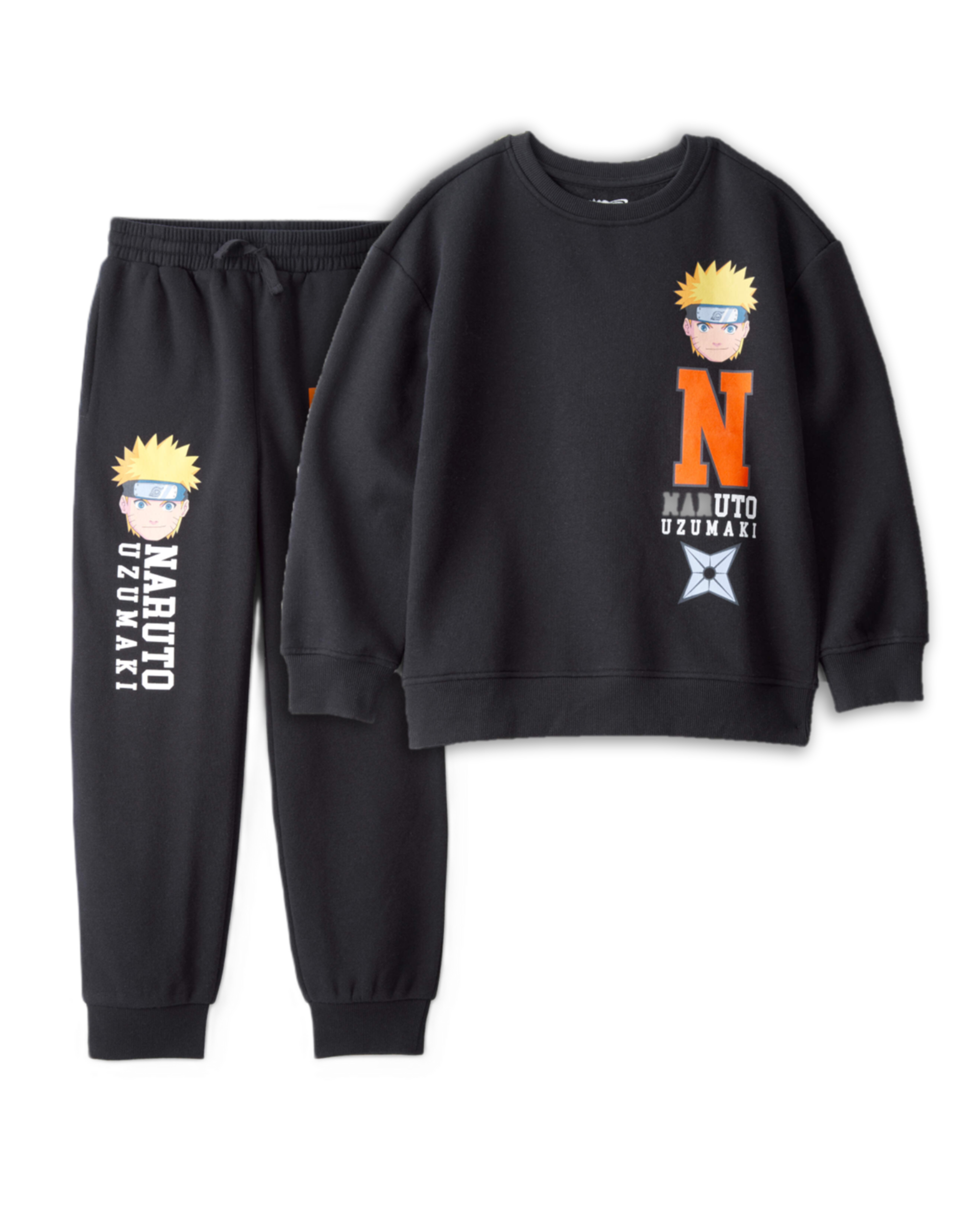 Boys 2-Piece Naruto Anime Pullover Sweatshirt & Joggers Set - Black