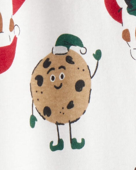 Toddler Beige Santa Milk & Cookies 100% Cotton Long-Sleeve Snug Fit 1-Piece Pajamas - White