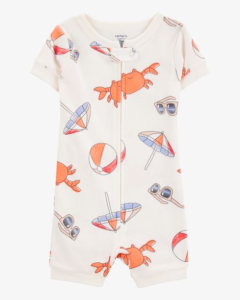 Baby 1-Piece Beach Crab 100% Snug Fit Cotton Romper Pajamas - Ivory