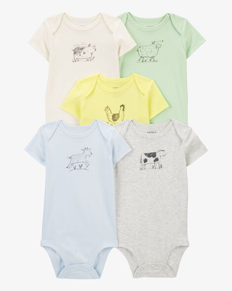  Product image 1 of Baby 5-Pack Farm Animal Short Sleeve Bodysuits