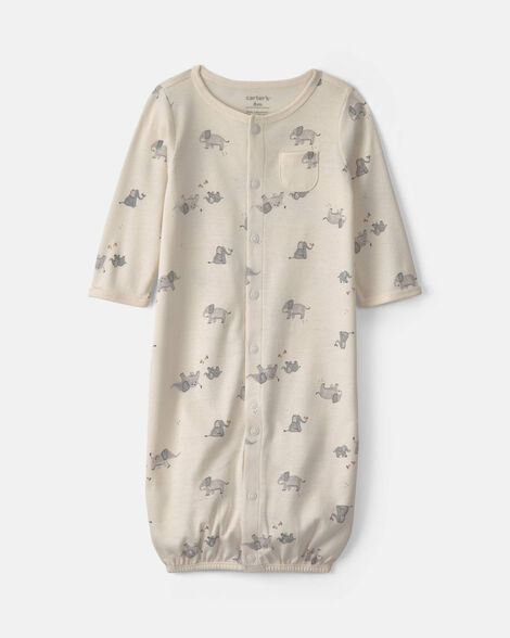 baby elephant 100% cotton converter gown - cream