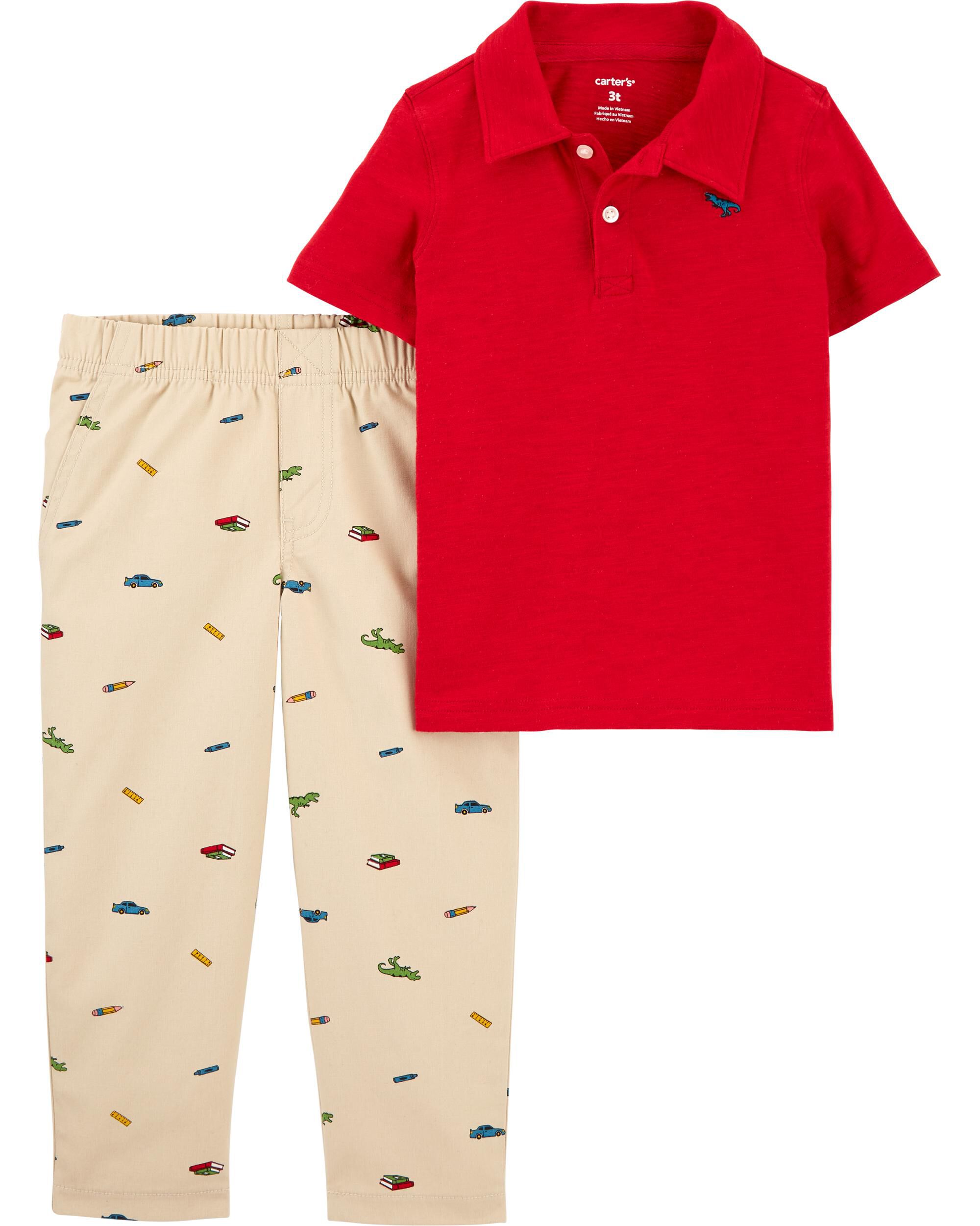 *CLEARANCE* 2-Piece Slub Jersey Polo & Schiffli Pant Set