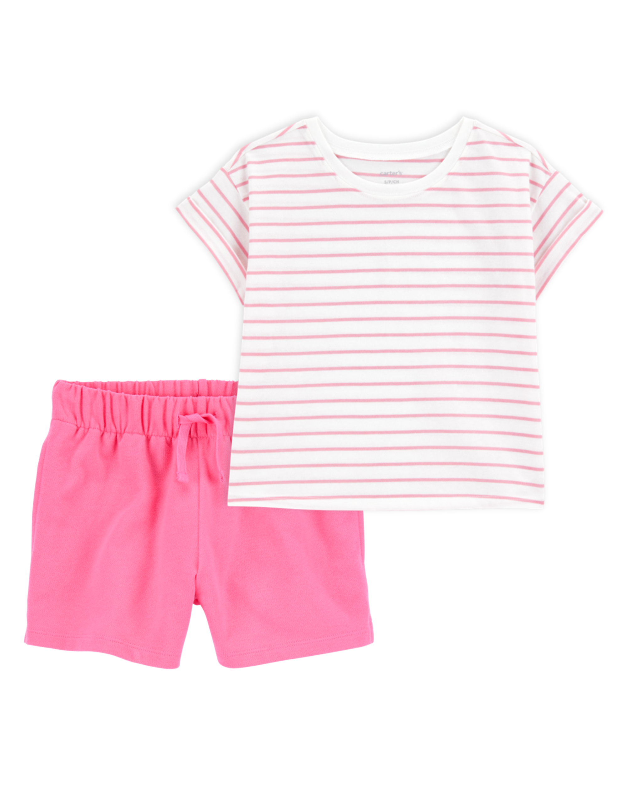 Kid 2-Piece Striped Top & Pull-On French Terry Shorts Set