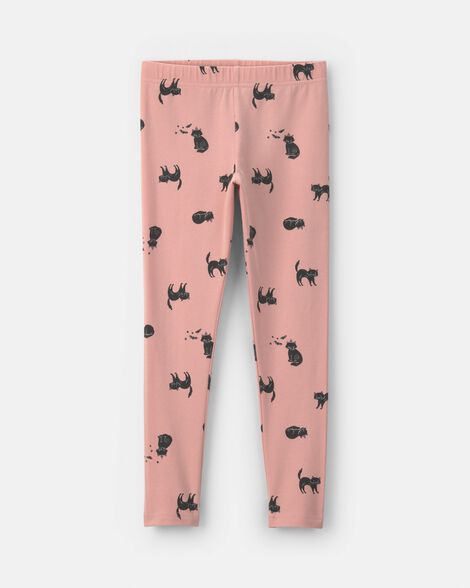girls cat halloween pull-on stretch leggings - pink