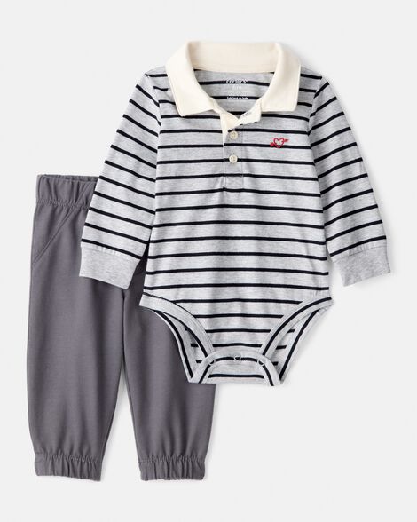 baby boy 2-piece striped bodysuit & pant set - grey