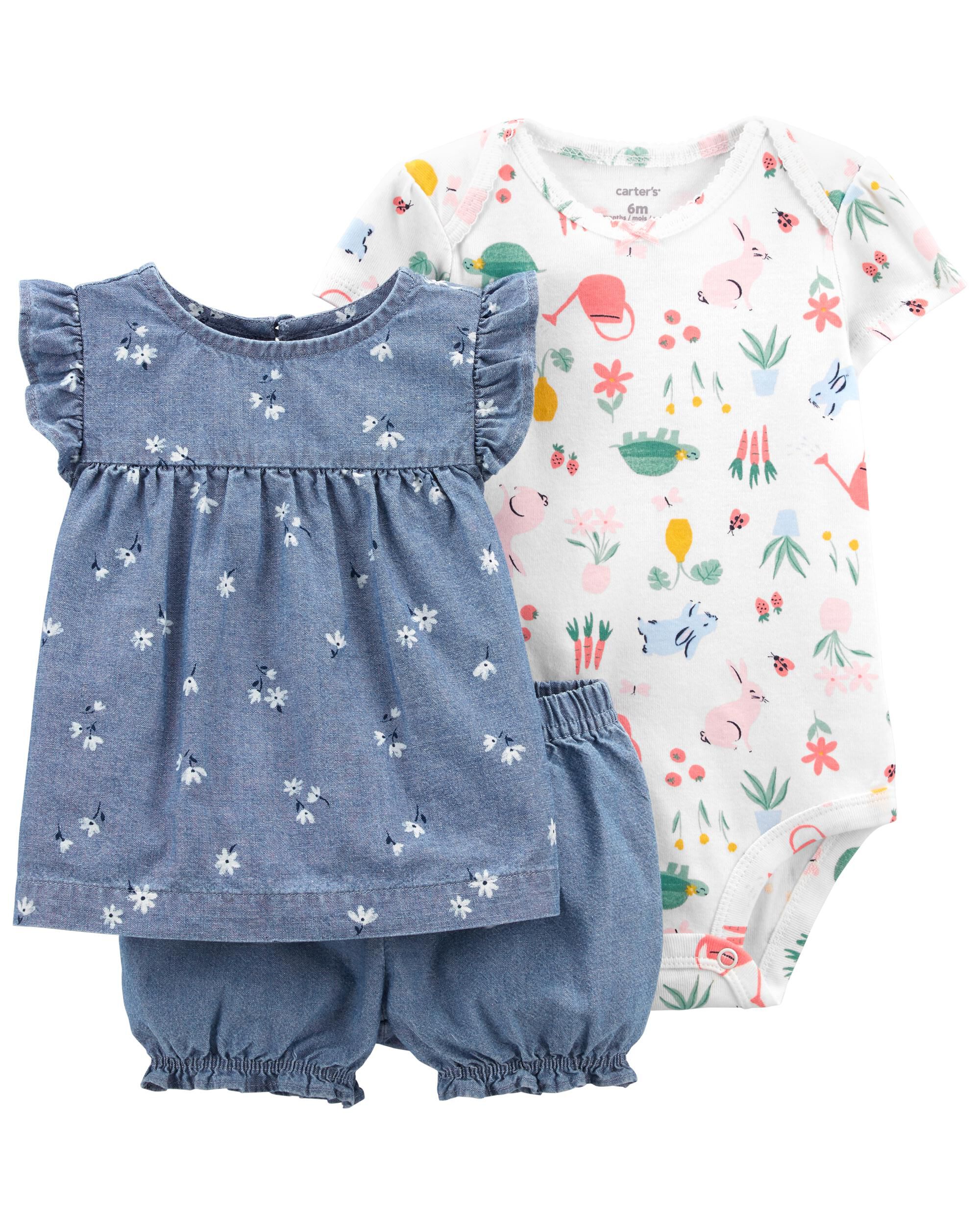 baby girl carter's floral tee & chambray shortalls set