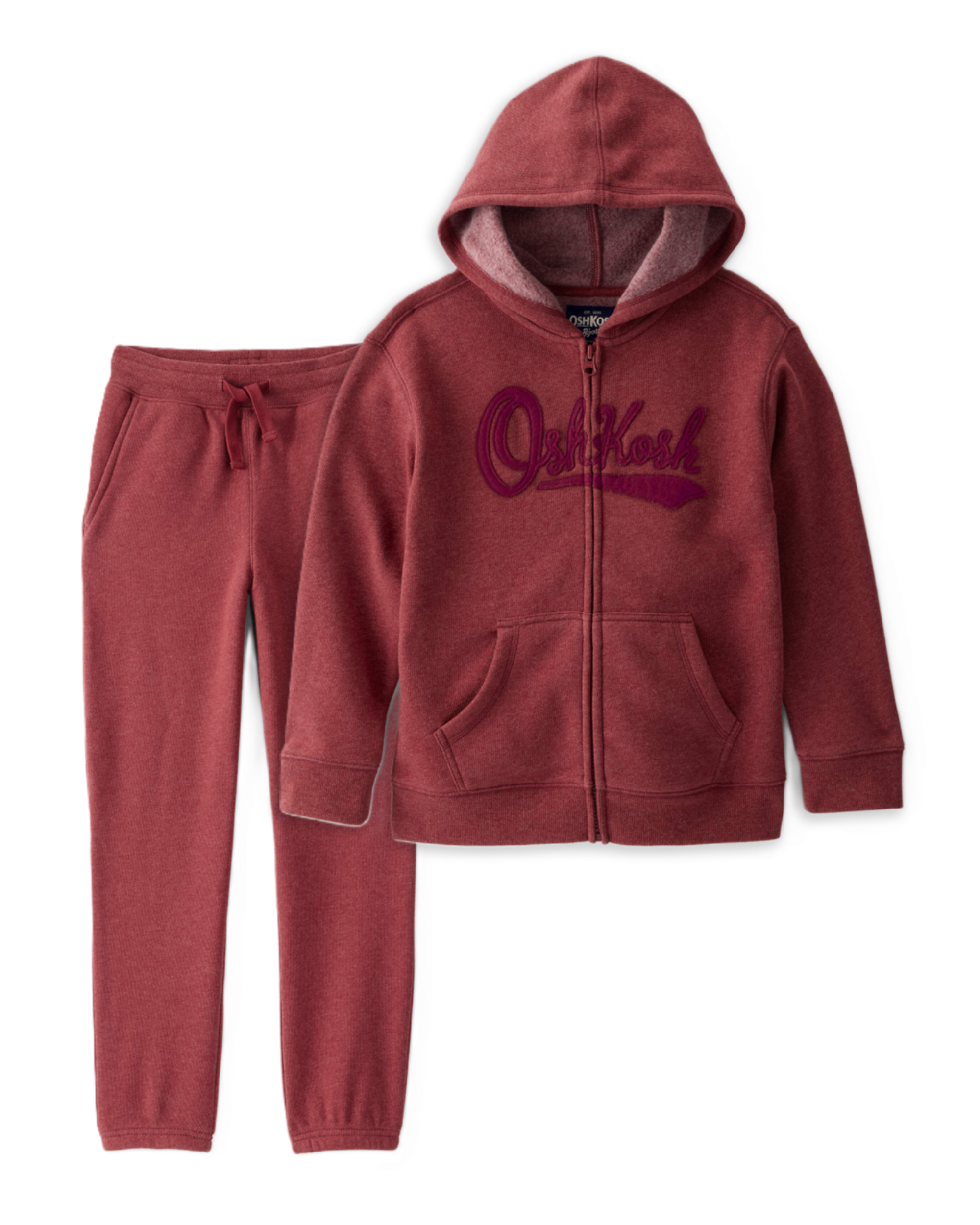 Boys 2-Piece OshKosh Daydream Fleece Logo Jacket & Joggers Set - Red