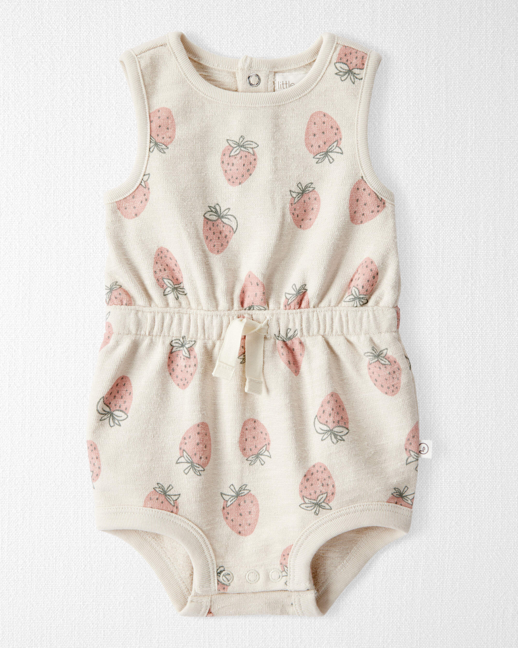 Baby Girl Organic Cotton Strawberry-Print Romper - Little