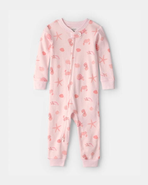 toddler girl shell 100% cotton snug fit 1-piece pajama - pink
