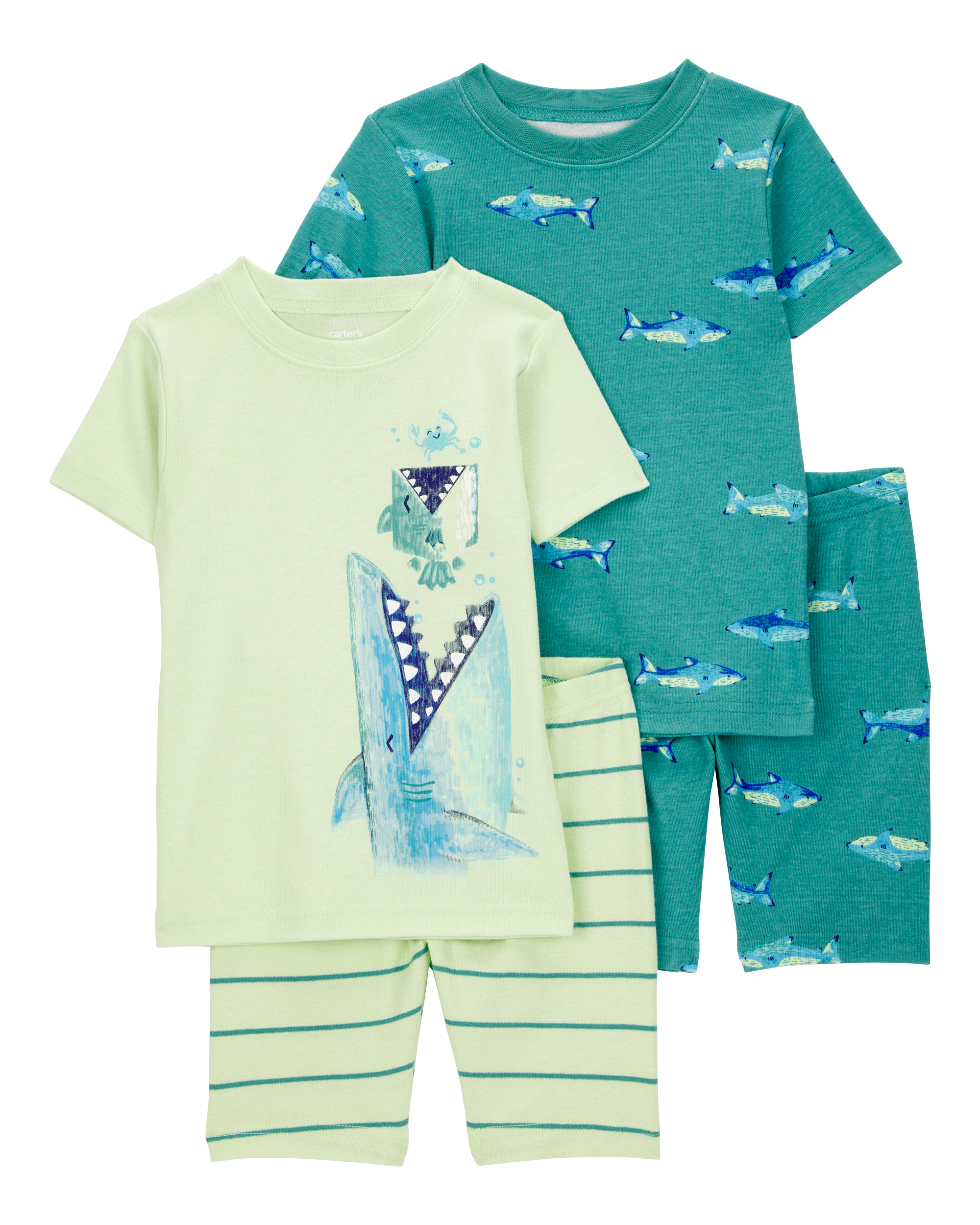 Baby Shark Print Snug Fit Cotton 4-Piece Pajamas