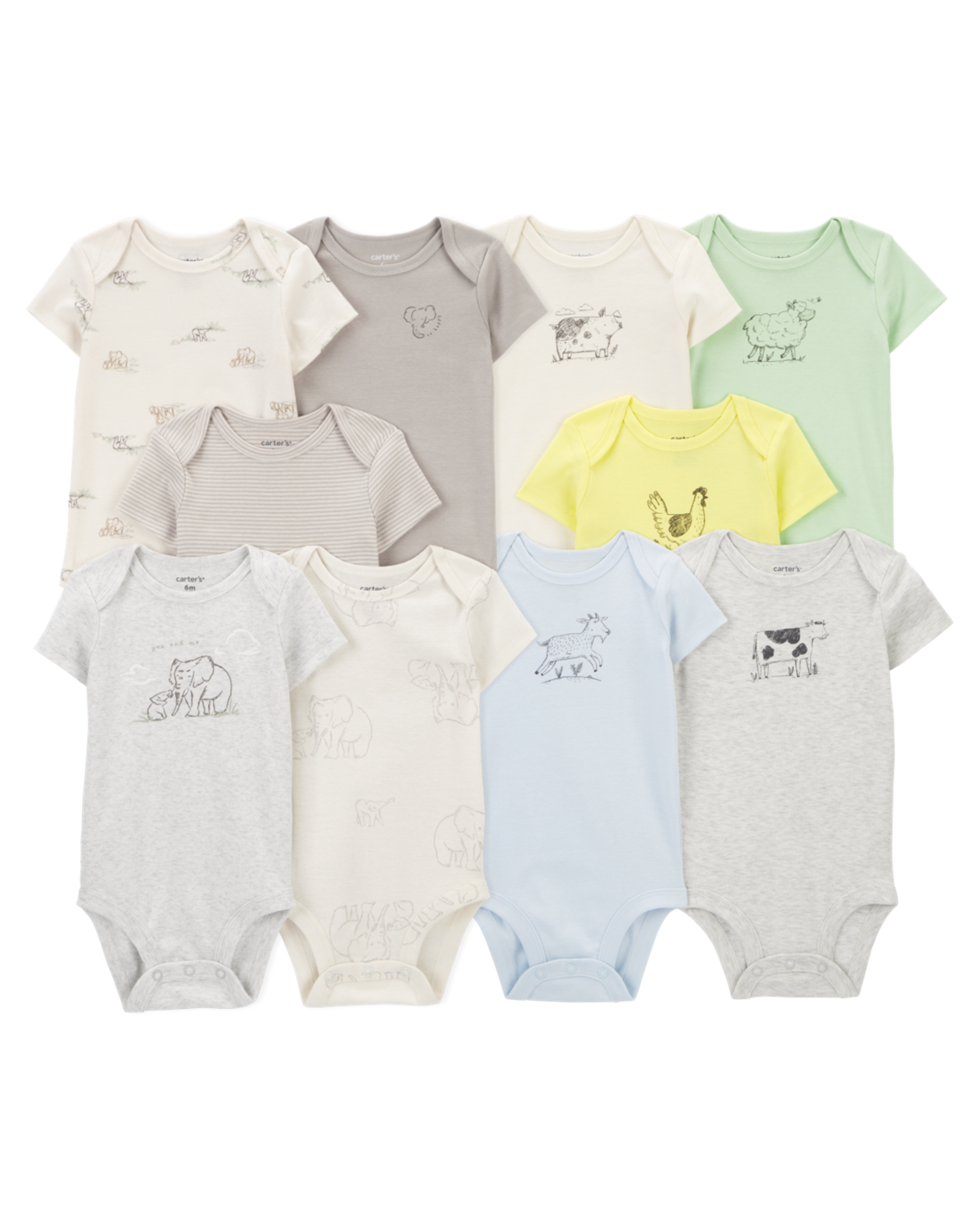 Baby 10-Pack Animals Short-Sleeve Bodysuits