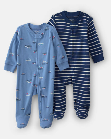 baby boy 2-pack boat sleep & play pajamas - blue