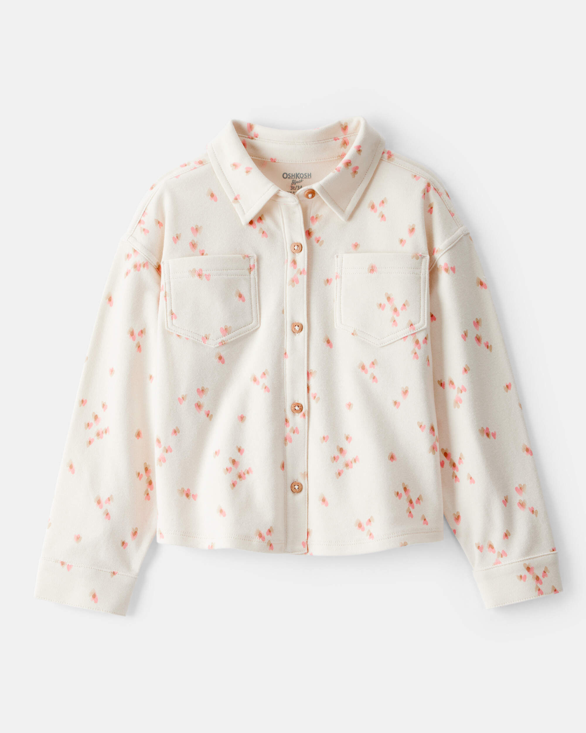 Toddler Girl Heart Print Long-Sleeve Flannel - Cream